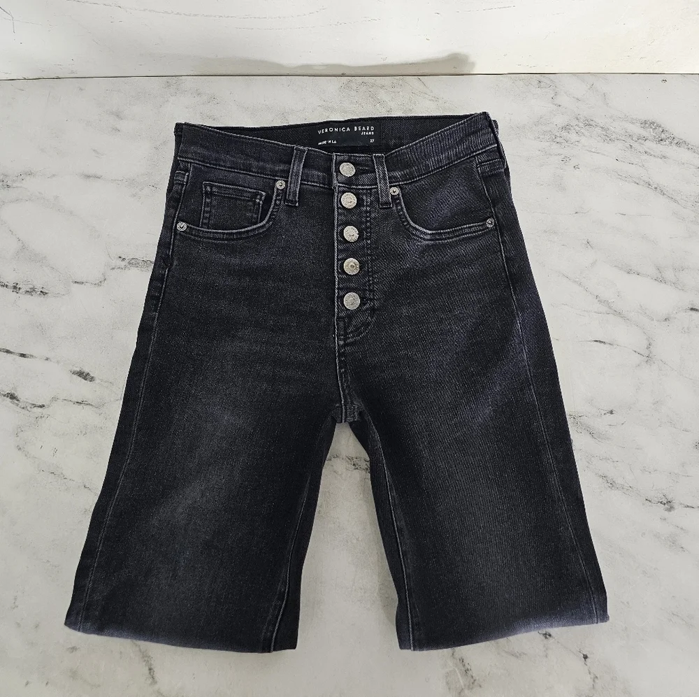 Veronica Beard Debbie Ankle Skinny High Rise  Black Gray Jeans 27 Preowned‎